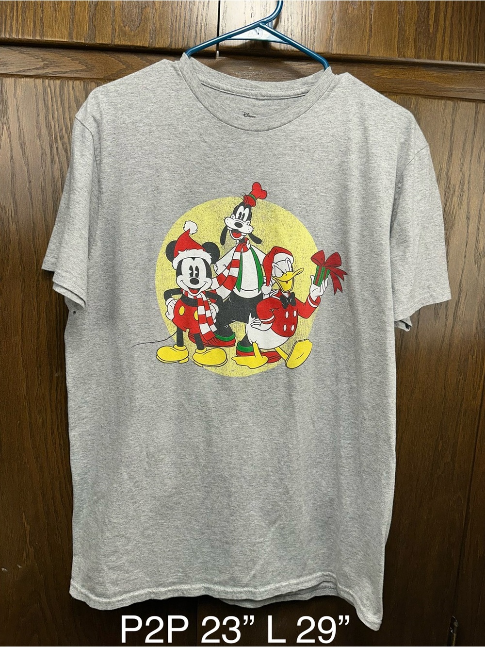 Disney Women’s Gray Holiday Graphic Tee - Mickey, Goofy & Donald